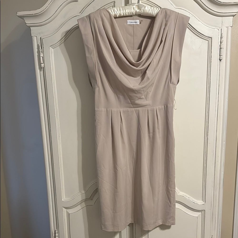 Calvin Klein Soft Beige Cowl Neck Dress